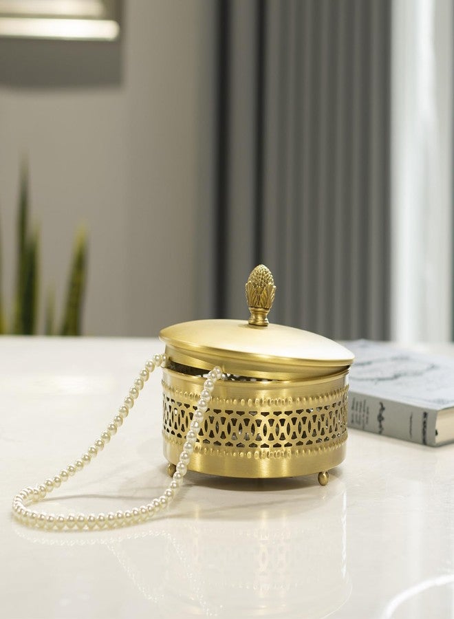 YACSNBF Gold Brass Decorative Boxes With Strawberry shape Handles, Jewelry Boxes Modern Storage Boxes，Round Hammered Metal Container, Brass Finish - Image 5
